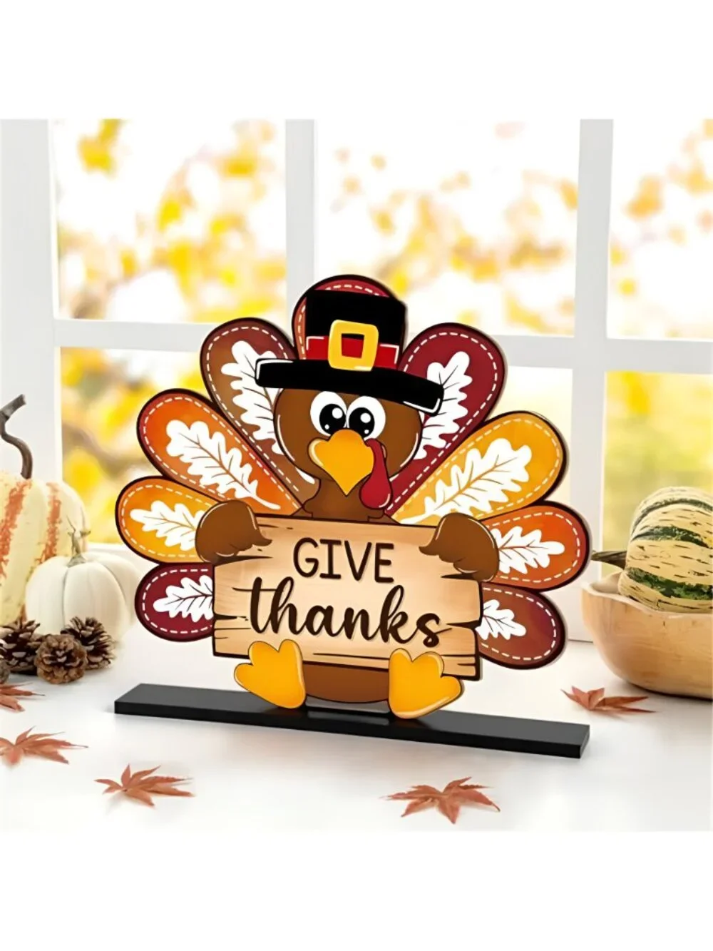 Thanksgiving Decorations Wooden Turkey Table Sign Fall Pumpkin Autumn Table